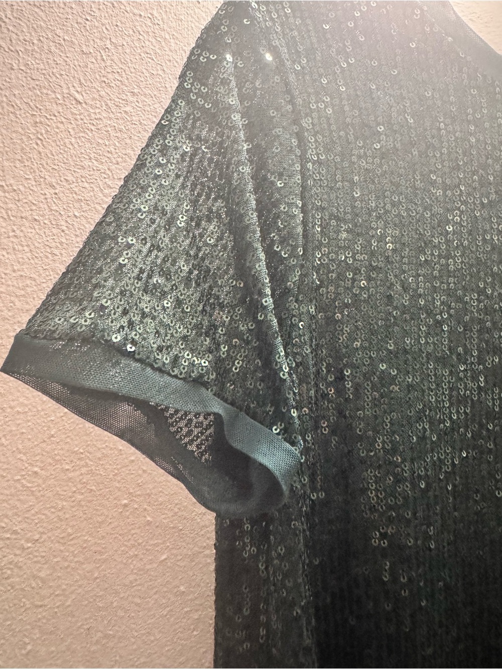 Anne Klein Dark Green Sequin Short-Sleeve Top